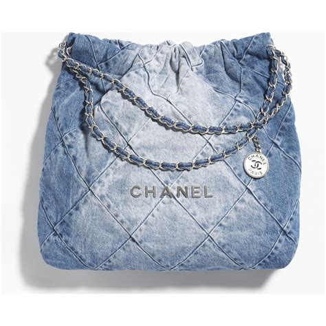 chanel small bag shiny|Chanel denim shopping bags.